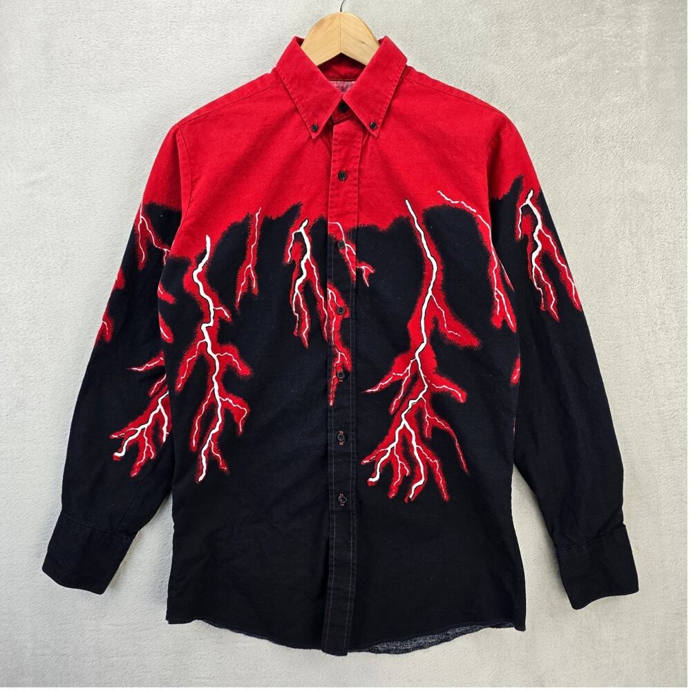 Vintage Brooks & Dunn Western Shirt Mens Medium Red Black Button Up Lightning